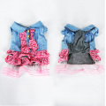 Checked Design Tutu Dog Apparel Denim Princess Cat Dog Bridal Wedding Clothes Dress For Pet Cat Puppy Dog